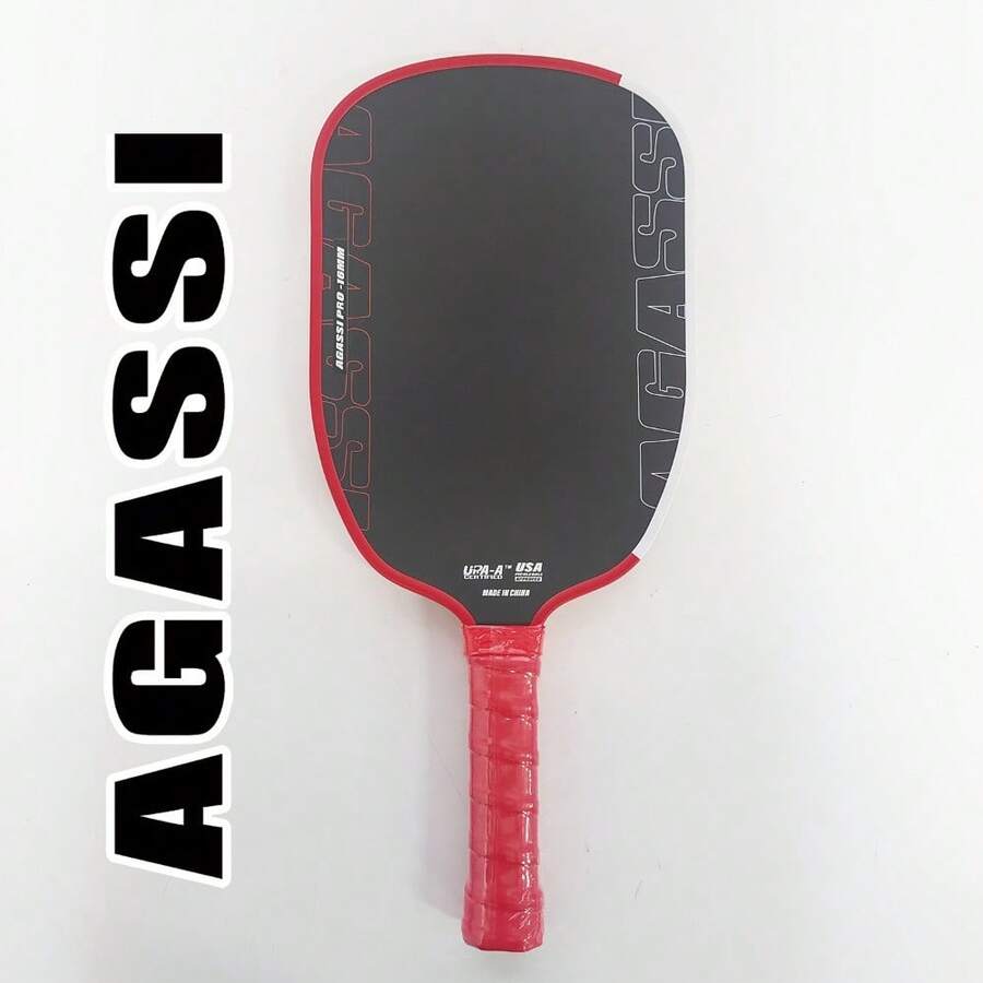 16毫米阿加西专业匹克球拍，哑光表面，红白配色，加厚拍身。匹克球装备，比赛用拍，时尚设计，现代拍型，结构坚固耐用，高性能拍，运动拍，比赛用拍，专业运动员，休闲玩家，运动配件，专业装备，男女通用拍，匹克球，优质材料，操控性强，加固，业余爱好者适用。