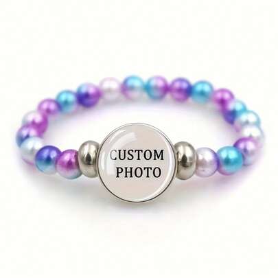 1pc Customizable Photo Colorful Beaded Time Gemstone Bracelet, Personalized Family Photo Bracelet, Fashionable Gift For Daily Wear/All-Season Jewelry, Custom Beaded Bracelet