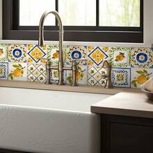 12pcs Bohemian Floral Ceramic Tile Stickers, Self-Adhesive PVC Stickers For Kitchen Backsplash, Bathroom And Stair Walls - Easy To Apply And Remove, 10/15/20cm*12pcs - Multicolor - View 5