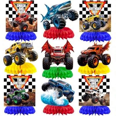 Golden Autumn Wedding 9 Pcs Monster Truck Honeycomb Centerpieces Monster Truck Birthday Party Decorations Monster Truck Table Decorations Monster Truck Party Supplies