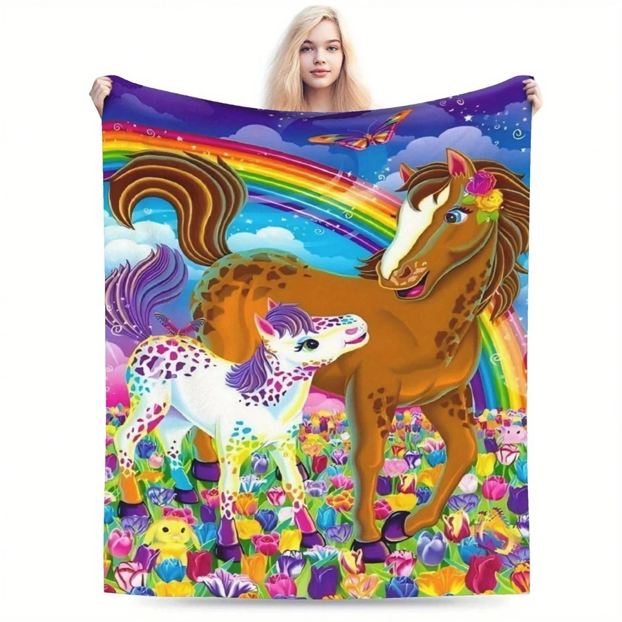 1pc Whimsical Unicorn & Cheetah Print,Colorful And Cute Animals Fleece Blanket - Soft, Lightweight & Durable Flannel Throw With Vibrant Rainbow Colors, 280gsm For Him And Her, Perfect For Naps, Camping, Travel, Home, Daily, Office Decoration, Birthdays Anniversary, Valentine's Day, Thanksgiving Day, Christmas, Halloween, Mother's Day, Father's Day, Wedding, New Year Gifts, Personalized Ideal Gifts For Her, Him, Family, Boyfriend, Girlfriend, Father, Family, Mother, Lover, Daughter, Son, Grandpa, Grandma, Friend, Classmate, Pet. Sofa,Bed,Car,Bedroom,Living Room,Office,  Outdoor Camping, Beach,Wall Decoration - Nhiều màu 10 - Xem 1