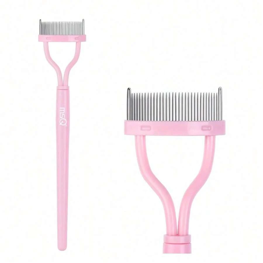 Eyelash Comb Separator Stainless Steel Pink Long Handle Eye Lash Separator Eyelash Definer Mascara Comb Applicator With Cover Arc Designed(1PC) - 粉色 - 查看 1