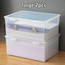 1个/2个装透明塑料收纳盒，A4纸张及文件整理盒，搭扣密封设计，防尘，办公及家居收纳必备
