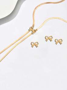 3pcs/Set New Creative Bowknot Y-Shaped Minimalist Elegant Versatile Pendant Necklace Set - Yellow Gold - View 3