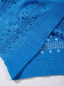 ANDREILEE Men's Casual Loose Hollow Breathable Vacation Style Polo Collar Pullover Short Sleeve Knit Top, Spring & Summer - Blue - View 10