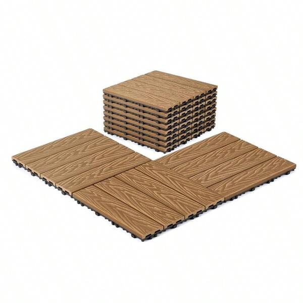 Local Delivery Plastic Interlocking Deck Tiles 12" X 12" Waterproof Deck Tiles 8 Pack Patio Flooring Tiles For Porch Poolside Balcony Backyard All Weather Use Floor Tile DTGY8P