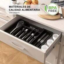 Organizador de Cubiertos Cajón Organizador de Cubiertos Bandeja Expandible para Utensilios de Cocina Soporte Ajustable para Cubiertos Blanco - como en la foto - Ver 7