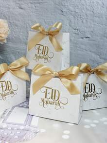 5pcs Elegant Eid Mubarak Marble-Style Gift Bags With Gold Foil Lettering And Satin Ribbon Bow, Premium Ramadan And Eid Favor Bags For Dates, Candy, Chocolate, Small Gifts, Party Favors, Iftar Treats, Family Gatherings, Festival Gift Wrapping, Decorative Packaging For Muslim Celebrations, Sturdy Boutique-Style Paper Bags Perfect For Festive Table Setups And Special Occasion Gifting - 11.5X4.5X10cm - View 8