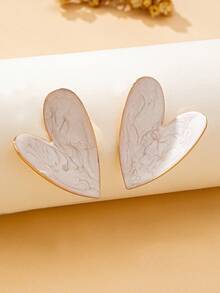 1 Pair Fashionable Heart-Shaped Metal Earrings, Valentine's Day Jewelry - White - View 3