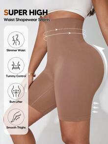Women's High Elasticity Tummy Control Skinny Shorts - Mocha Brown - View 3