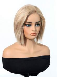 金色假发，棕色发根染色，13*4*1真人发前蕾丝，180%密度，8英寸时尚精灵短发，自然外观，简约时尚，适合女性 - S4/27 - 查看 5