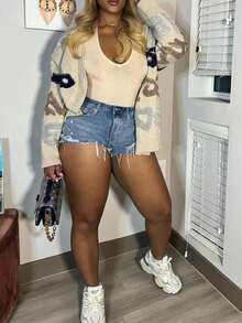 Áo khoác cardigan dệt kim dài tay cài nút, kiểu dáng thường ngày dễ thương dành cho nữ, thêu chữ 3D, thích hợp cho phong cách đường phố mùa thu/đông và đi học. - Màu be - Xem 3