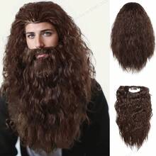 Topcosplay Men's Wig And Beard Set, Long Cosplay Halloween Costume Party Wizard Wig - 彩色 - 查看 1