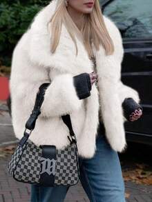 Women's Faux Fur Coat Winter Warm Oversized Lapel Shaggy Fuzzy Casual Jacket Outerwear - 白色 - 查看 2