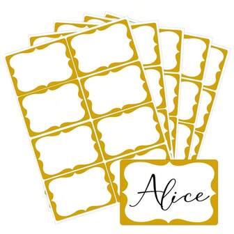 40个金色姓名标签，尺寸为2.25英寸 x 3.5英寸，带金色边框贴纸，自粘式姓名标签，适用于学校、办公室、家庭、派对、会议、新年等场合。