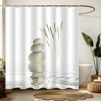 1 Stück Duschvorhang mit Steinstruktur-Muster, wasserdicht & schimmelresistent, maschinenwaschbar, Material aus Polyester, nicht verdunkelnd, leicht & atmungsaktiv. Die Farbe kann aufgrund der Beleuchtungsbedingungen leicht variieren. Inklusive 12 Haken - künstlerische Badezimmer Dekoration.