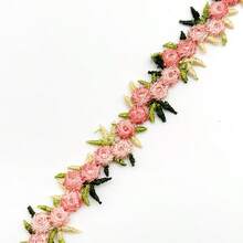 1,6 cm Nastro di pizzo con rose simulate, accessorio per abbigliamento, decorazione floreale fai-da-te, nastro in poliestere romantico - 2 viola - Visualizzare 8