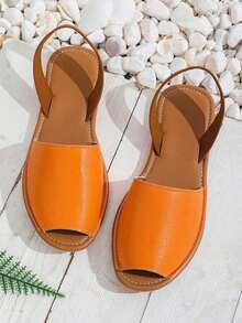 planare 女士时尚休闲度假风PU露趾套脚舒适轻便圆头凉鞋，橙色和多色，平底夏季凉鞋 - 橘子多色 - 查看 5