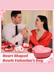 6pcs Heart-Shaped Plates, Valentine's Day Heart-Shaped Bowls, Heart-Shaped Wheat Straw Small Snack, Dessert, Salad Plates, Dinner Appetizer, Sauce, Dip Plates, Suitable For Valentine's Day, Birthday, Bridal Shower Gifts (Red) - Burgundy - View 3