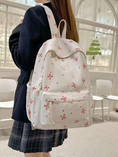 Bedruckter Kontrast-Farbschleife Mädchen Rucksack, Schüler Schultasche, Doppelschicht