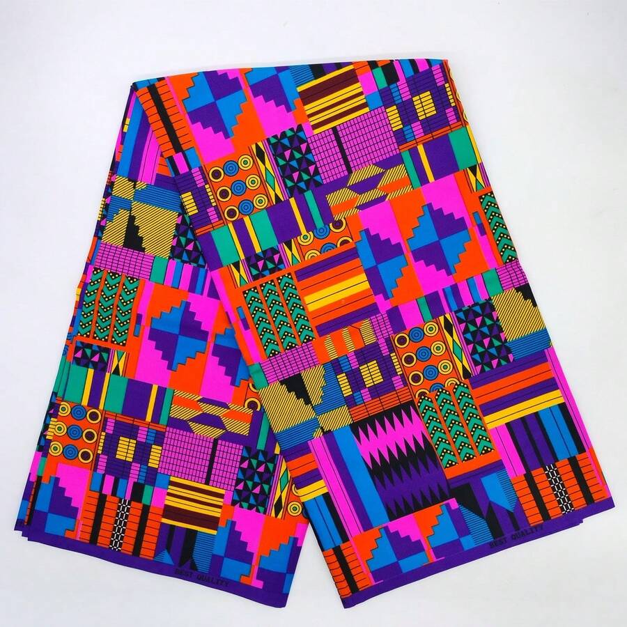 3 Yardas/6 Yardas Tela de Batik Africana con Patrón Asimétrico, Tela de Poliéster Multicolor Geométrica de Doble Cara, Estilo Ankara, Adecuada para Tela de Fiesta, Manualidades de Costura DIY, Decoración del Hogar y Artesanía, Lavar a Mano Solamente - Adecuada para Entusiastas DIY y Artesanos - Adecuada para Proyectos de Acolchado, Costura y Decoración de Interiores, Vendida por Yarda