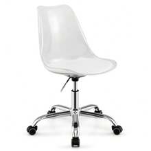 Clear Desk Chair With Swivel Seat & Soft PU Leather Cushion Universal Wheels - default - View 4