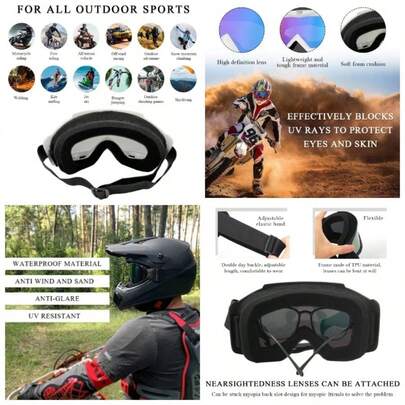 Dirt Bike Goggles, Windproof ATV Off - Road Goggle, Wide Riding Motorcycle Goggles, Motorcycle Accessories Black - Transparent