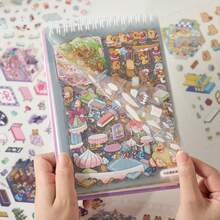 Libro de pegatinas en 3D - Serie Hamster Town, Teatro de escena estéreo de escritorio, Cuaderno de bobina DIY, Adecuado para cuaderno, funda de teléfono, taza, pegatinas de scrapbook