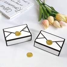 8pcs Black & White Envelope Wax Seal Stamped Gold Wedding Engagement Favor Boxes, Souvenir Gift Boxes, Jewelry Gift Packaging Boxes - Black and White - View 2