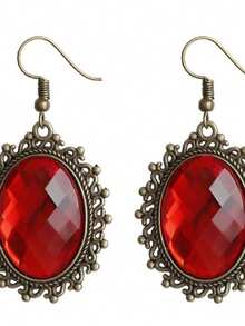 3pcs Gothic Punk Jewelry Set - Halloween Vampire Black Lace Necklace, Bracelet, Earrings Set With Red Faux Crystal - Alloy No Plating, Suitable For Party, Holiday And Female Cosplay Accessories