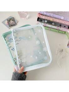 1本INS时尚明星六孔PVC活页笔记本，透明闪光拉链边日记本/相册，偶像卡片收藏册，学生用六孔偶像卡片相册 - 彩色 - 查看 8