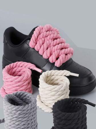 1 par 120 cm/47,24 tum skosnören med en bredd på 8 mm, handvävda tresträngade rep med livfulla färger och en förtjockad design, för sportskor, unisex för kvinnor män Sneakers skor, fritidsskor, vita skor, basketskor, sommarskor, löparskor, löparskor, Replacement Shoessat Snören, som dekorativa skosnören, ger de extra charm till dina skor