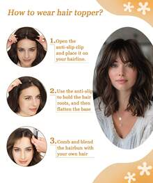 14 Inch Wavy Hair Topper 6.5''X6.5'' Base Wig For Ladies Synthetic Hair Pieces For Women With Bangs - Ombre Brown to Golden Blonde - 查看 5