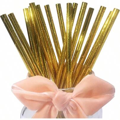 Metallic Gold Paper Straws 7.75 Inch Pack Of 100 Disposable Gold Foil Paper Drinking Straws Clinquant Crafted Sticks For Cake Pops Party Decoration