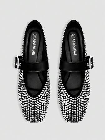 新款女士高端时尚舒适亮片装饰平底鞋，可爱适合日常穿着、夏季和节日促销