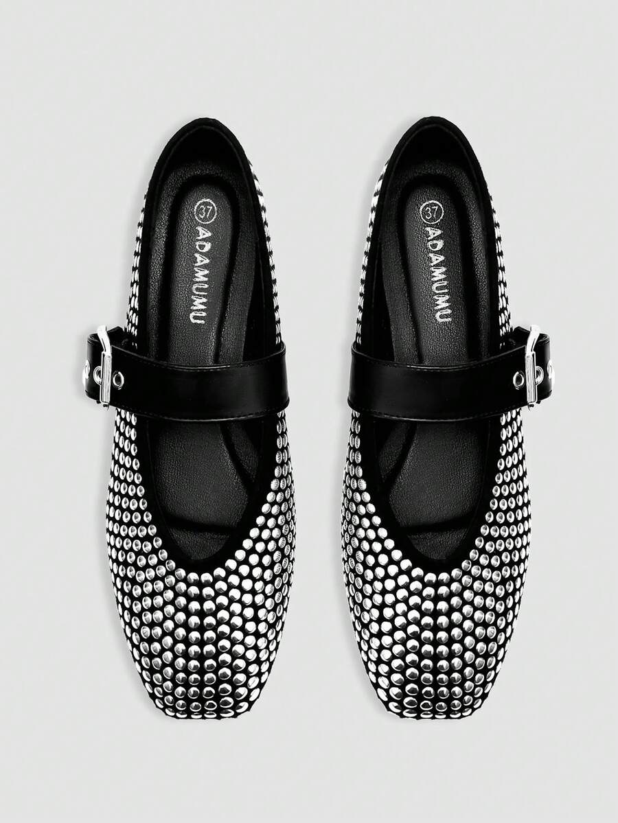 新款女士高端时尚舒适亮片装饰平底鞋，可爱适合日常穿着、夏季和节日促销