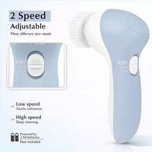 COSLUS Cepillo de limpieza facial Limpiador facial de silicona: Dispositivo de masaje exfoliante eléctrico FBS-D 2 en 1 Limpieza profunda Impermeable Máquina de spa giratoria - Sistema electrónico de - Azul - Ver 8
