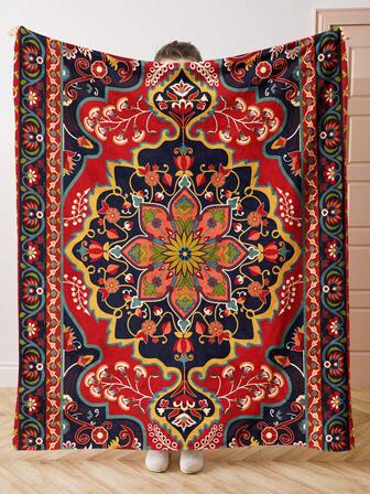 1 st. mönstrad filt i tecknad stil, mjuk och varm fleecefilt, lämplig för heminredning, vardagsrum, soffa, tupplur, fåtölj och sovrum