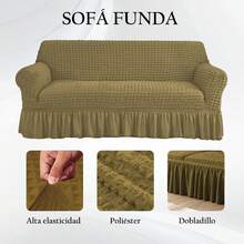 AMOROSA 3 Pieza Funda Cubre Sala con Falda Tipo Plumeti Funda de Sofá Lavable Elástica Fácil de Instalar Fundas para Sillones Sala  (1 plaza, 2 plazas, 3 plazas) Decoración Sala - Dorado - Ver 3