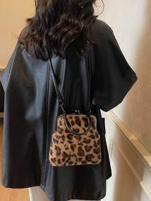 Nuevo estilo de otoño/invierno Bolso de mano de estilo retro con estampado de leopardo y peluche, bolso de hombro desmontable para mujer, con una billetera con botón. Bolso bandolera pequeño. - Multicolor - Ver 5