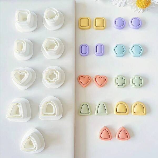 9pcs/Set Geometric Soft Clay Earring Mold Kit, Minimalist Jewelry Pendant Shaping Cutter Tool For DIY Craft