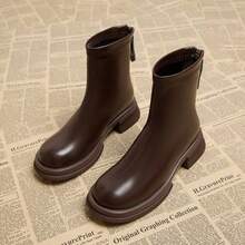 2025 Autumn/Winter New Thick Sole Elastic Chelsea Ankle Boots, High Heel, British Style, Slim Fit For Women - Brown - View 7