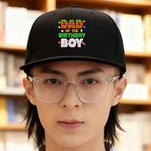 Black design, game style, with the text "DAD OF THE BIRTHDAY BOY", baseball cap, stylish, for men large head around fashionable snapback cap retro breathable Baseball cap flat bill cap baseball cap snapback visual graphic print snapback cap unisex small head around low cap duck cap ball cap haphop baseball cap low cap sports duckville cap - ブラック - チェックする 2