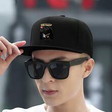 A cool cap with a black anime design, comes with "Bells Canyon?", Fashionable backpack head ball cap sports baseball cap small head around low cap duckville cap graphic print snapback fashionable unisex snapback cap duck cap Baseball cap breathable snapback cap low cap visual large head around flat bill cap haphop baseball cap retro - ブラック - チェックする 3