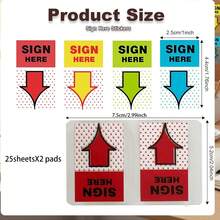 500 张“请在此签名”便签 - 鲜艳透明索引标签，适用于合同和文件，强力粘合，可重复使用，非常适合办公室和银行使用、学校用品、返校