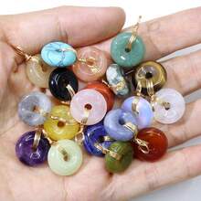 1 Piece Natural Amethyst Donut Pendant, Protective Healing Crystal Jewelry Gift, Round Safety Buckle, Natural Stone, Amethyst, Tiger's Eye, Rose Quartz Necklace Pendant, Women's Holiday Gift