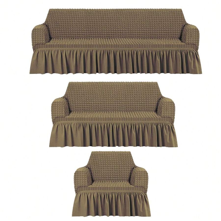 AMOROSA 3 Pieza Funda Cubre Sala con Falda Tipo Plumeti Funda de Sofá Lavable Elástica Fácil de Instalar Fundas para Sillones Sala  (1 plaza, 2 plazas, 3 plazas) Decoración Sala