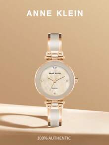 Anne Klein ساعة سوار ذهبية وردية اللون بحجر كوارتز للنساء، ساعة فاخرة مرصعة بالماس مع قرص من صدف اللؤلؤ الوردي الفاتح، ساعة أنيقة للاستخدام اليومي، هدية ساعة أنيقة للسيدات، AK/1980BMRG