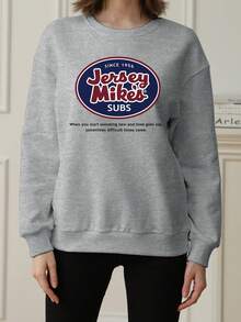 1pc Women's Casual Loose Fit English Print Pattern Crew Neck Sweatshirt, Versatile For Daily Wear, Autumn/Winter