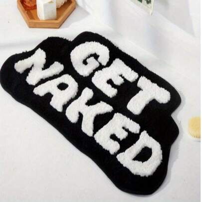 1pc Bathroom Irregular Absorbent Anti-Slip Mat, English Letter Faux Wool Entrance Doormat, High Density Flocked Replacement Floor Mat, Kitchen Oil-Resistant Absorbent Anti-Dust Durable Carpet